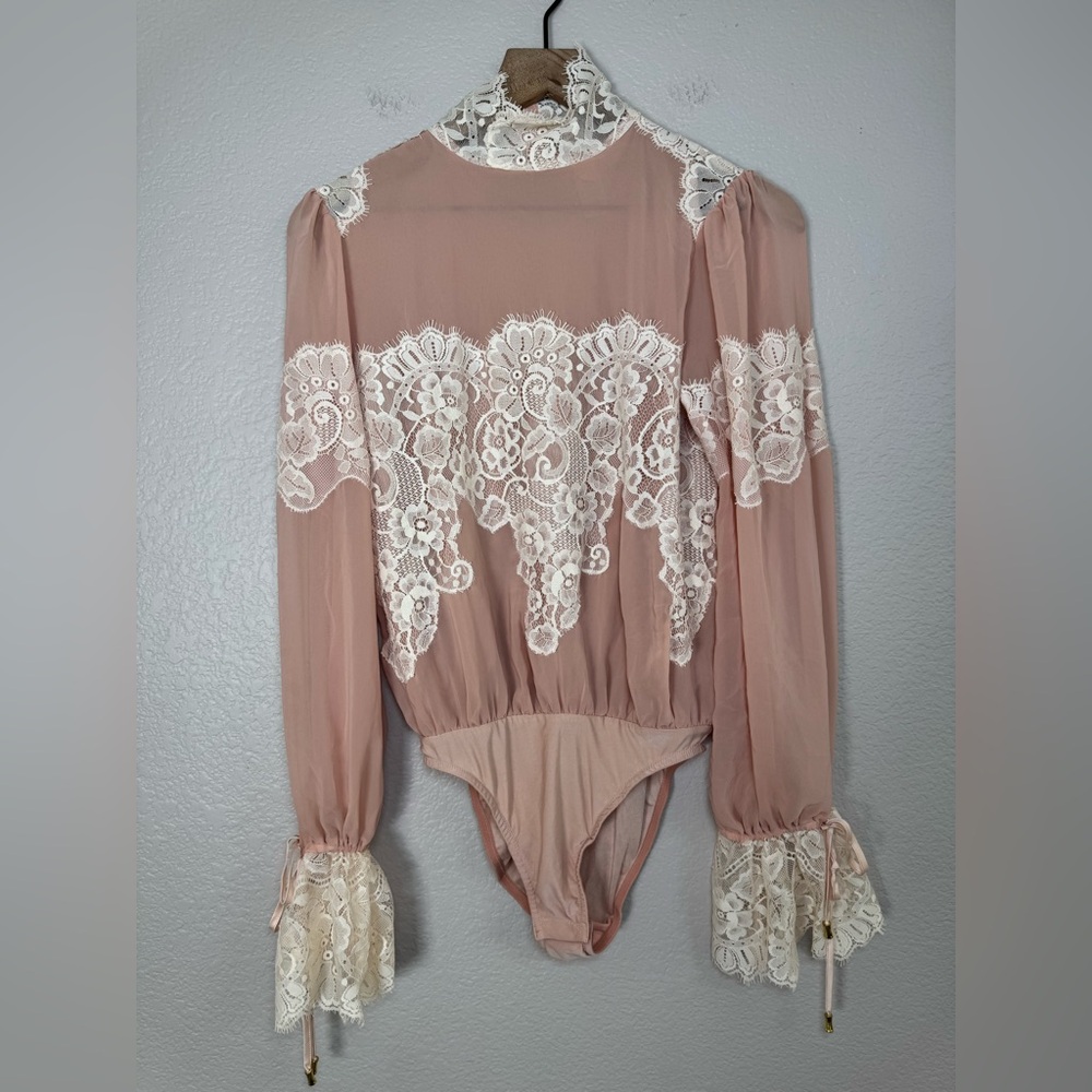 We Are HAH x Revolve Queen 4 A Day Lace Chiffon Bodysuit in Copper Rose size XS - Picture 4 of 16